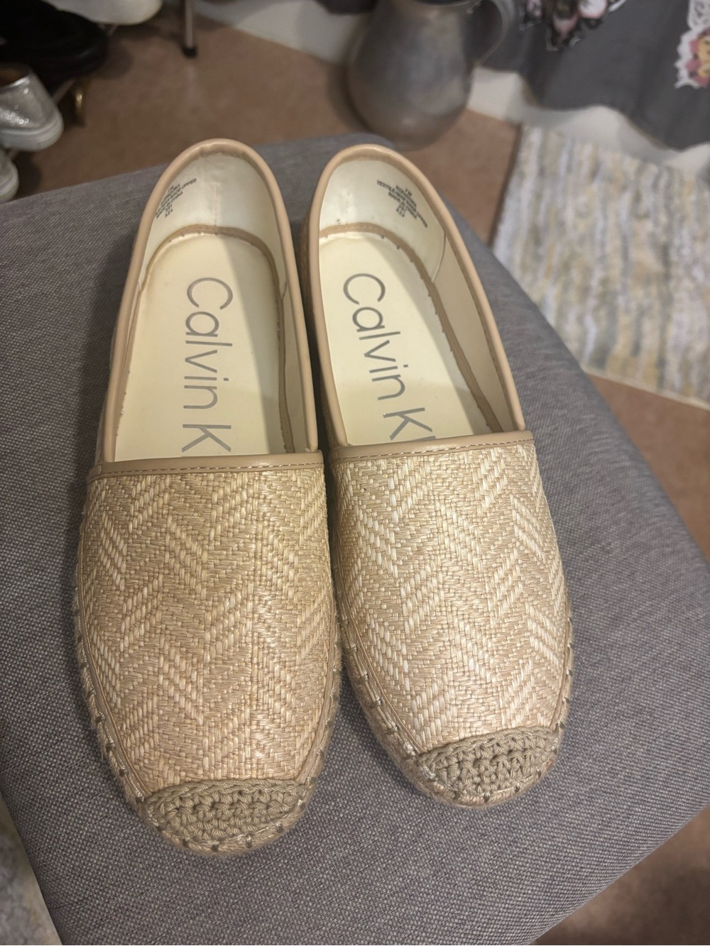 Calvin Klein Natural Beige Woven Espadrille Flats